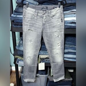 Women’s Silver Jeans Suki Ankle Skinny Mid Rise Stretch Gray 28x26 Distressed